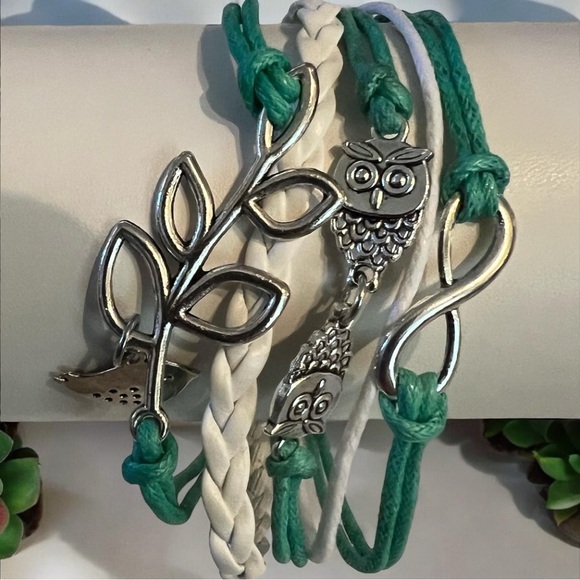 Boutique Jewelry - Owl Charm Leather Bracelet